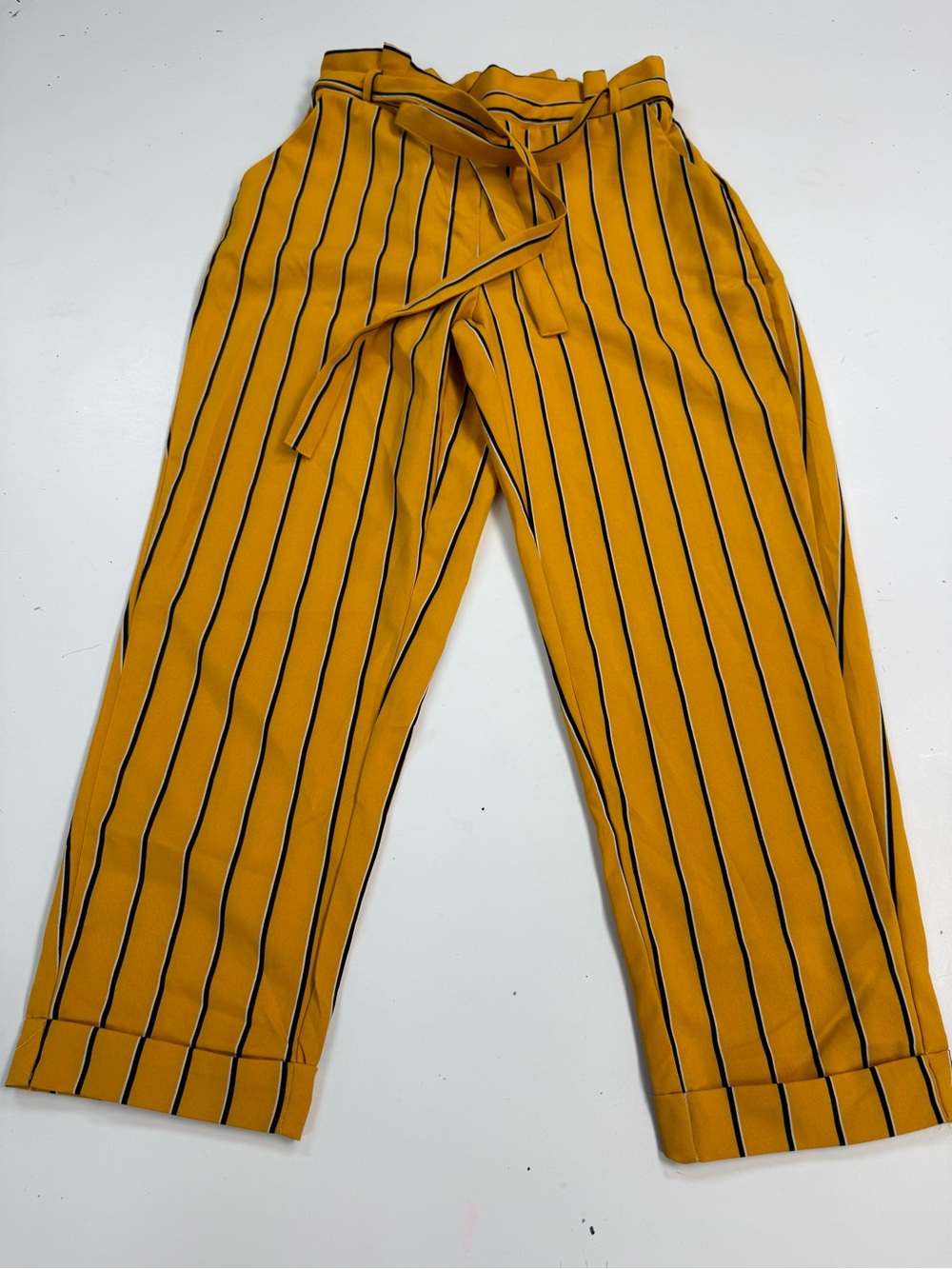 New Look Mustard Yellow Striped Tie-Waist Chinos
